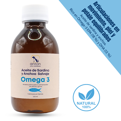 Suplemento natural Omega-3 para perros y gatos – Aceite de sardina y anchoa salvaje 200 ml_0