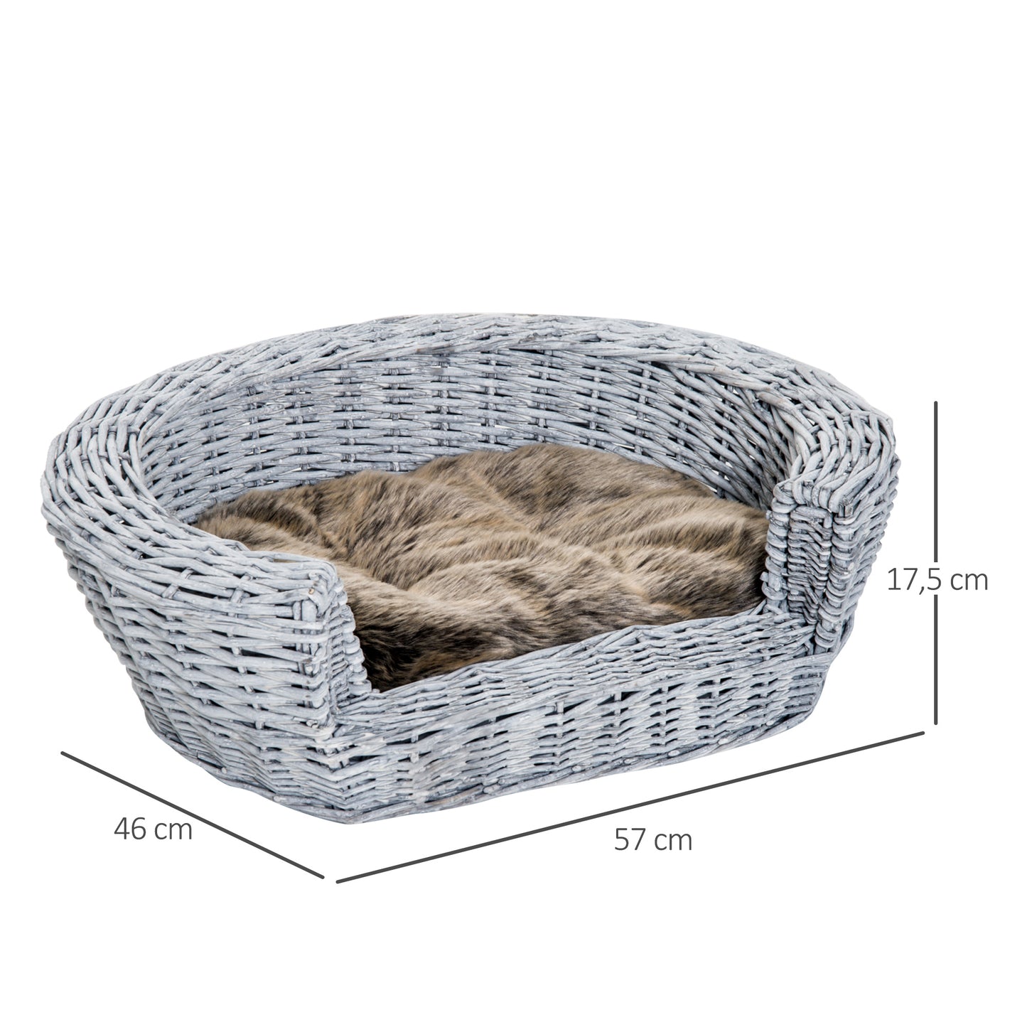Pawhut Cama Para Perros De Mimbre Cesta Gatos Con Cojín Lavable 57x46x17,5 Cm_2