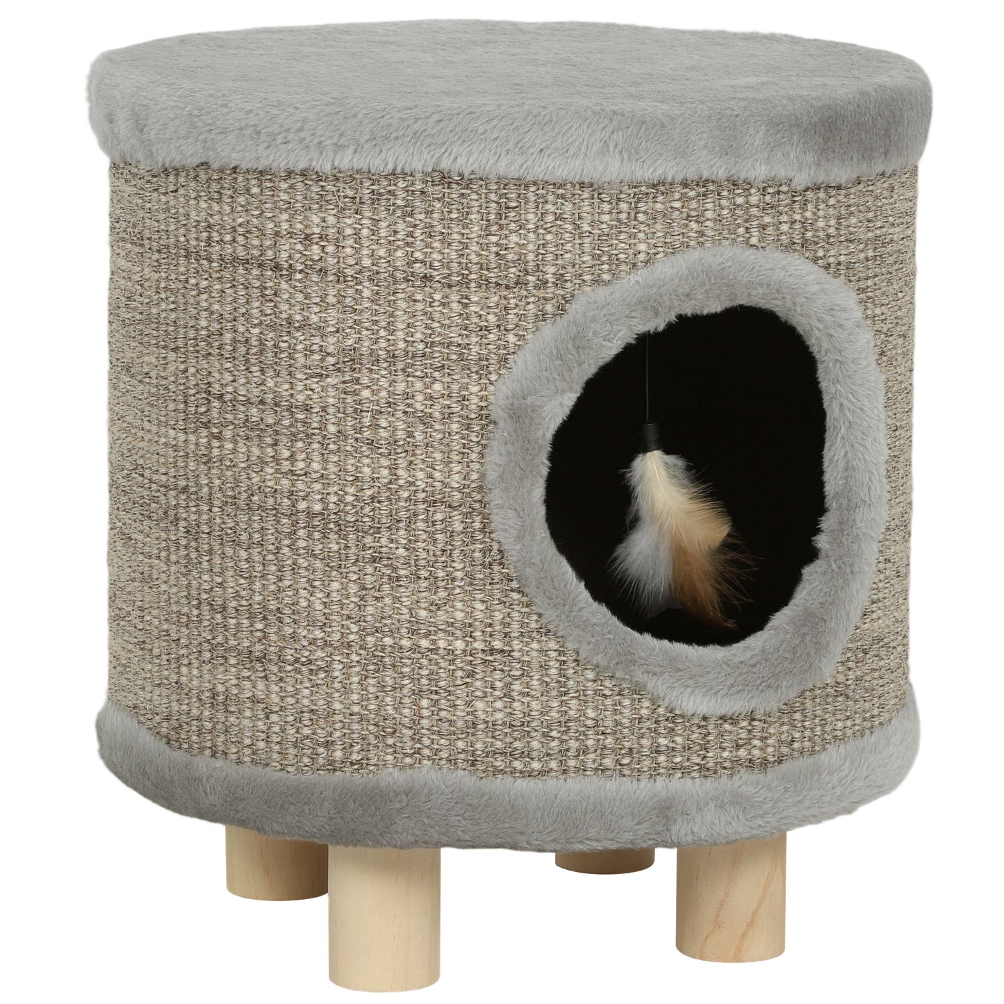Pawhut Casa Para Gatos 3 En 1 Taburete Reposapiés 36x36x38 Cm Gris_0