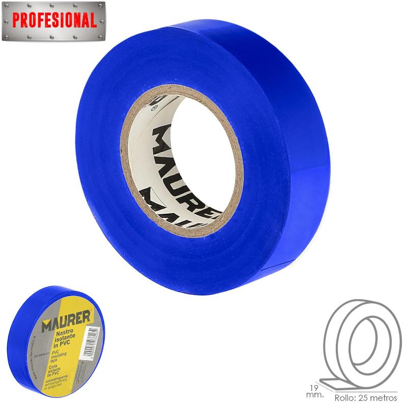 Cinta Aislante, Pvc, Profesional, 25 Metros X 19 Mm. X 0,13 Mm Espesor. Color Azul_0