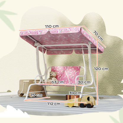 Aiyaplay Columpio Jardín Para Niños De 2 Plazas Toldo Diseño De Unicornio Rosa_2