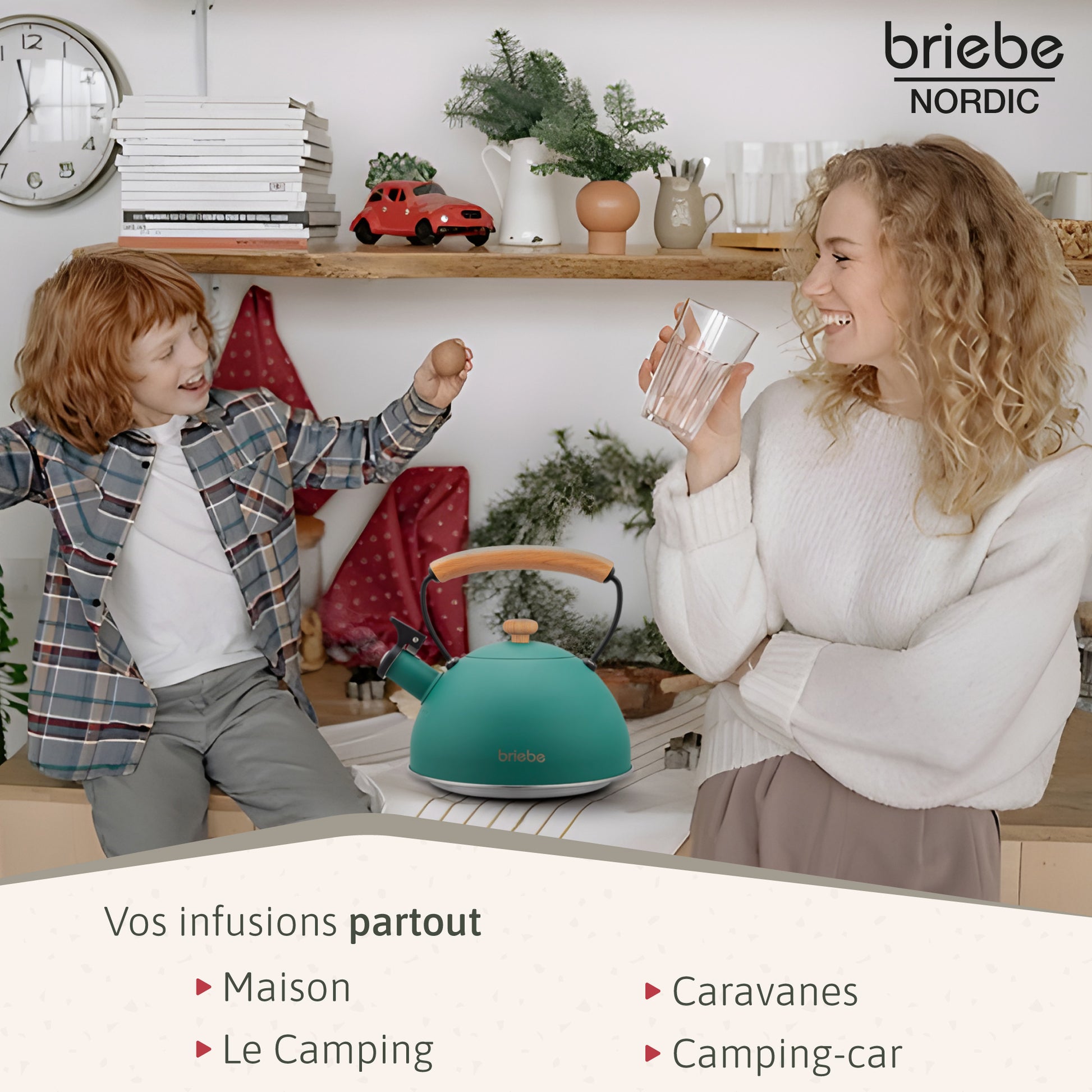 Briebe Tetera Con Silbato, Hervidor De Agua 2,3l, Inducción, Acero Inox, Vintage, Mango Madera, Nordic, Verde_4
