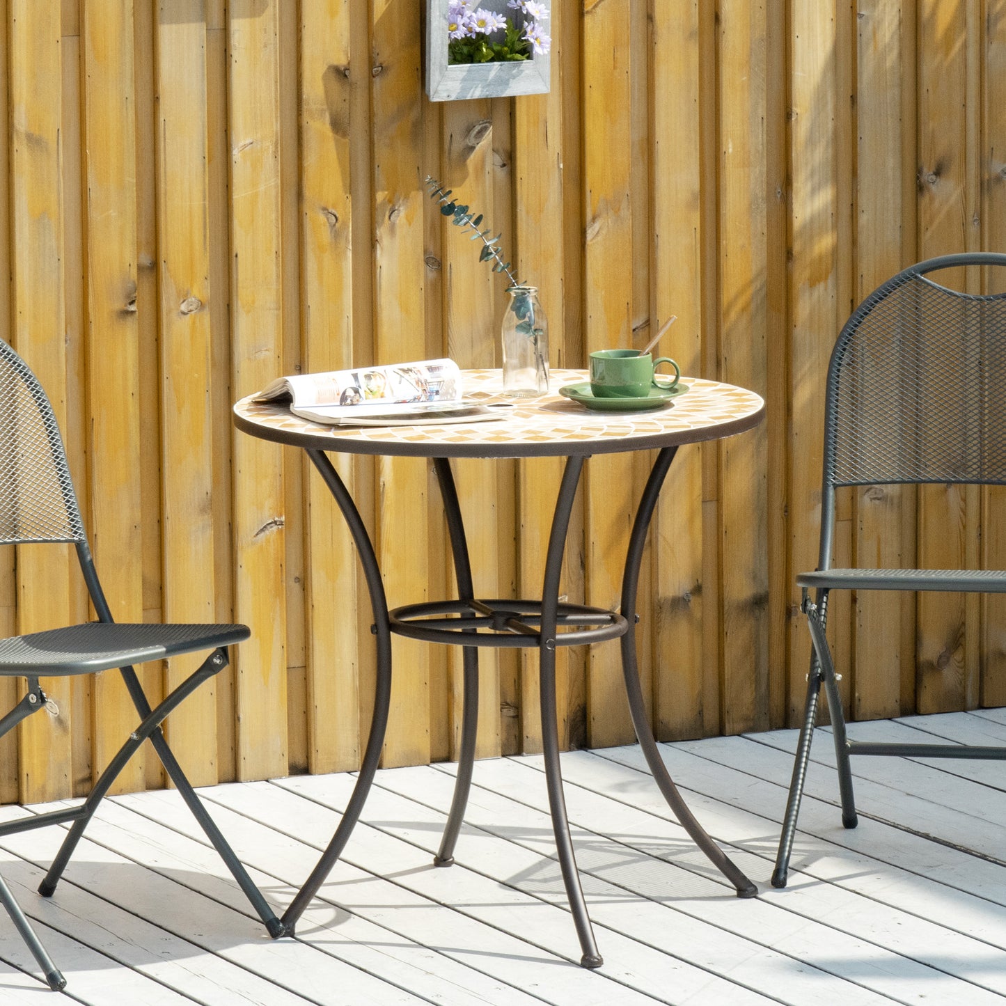 Outsunny Mesa Redonda De Jardín Mosaico Cerámica Patio Terraza Exterior Ø76x75cm_1