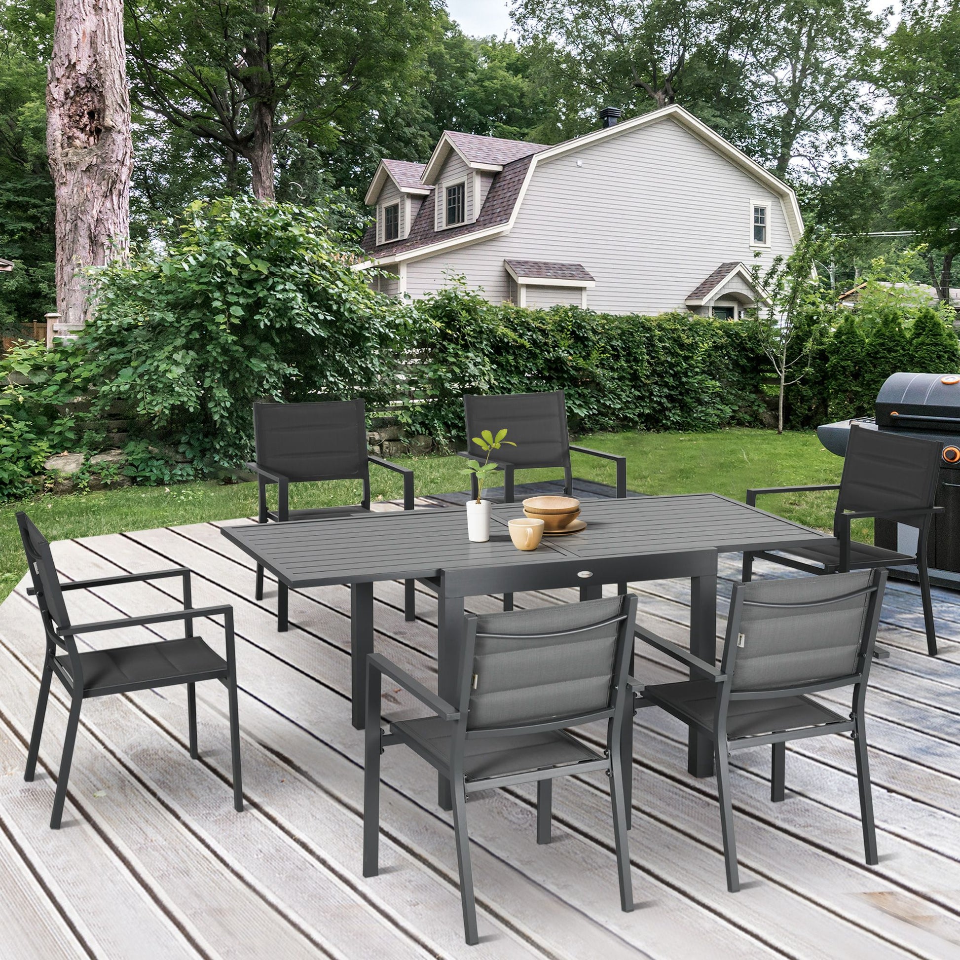Outsunny Conjunto Muebles De Jardín Con Mesa Extensible Y 6 Sillas Apilables_1