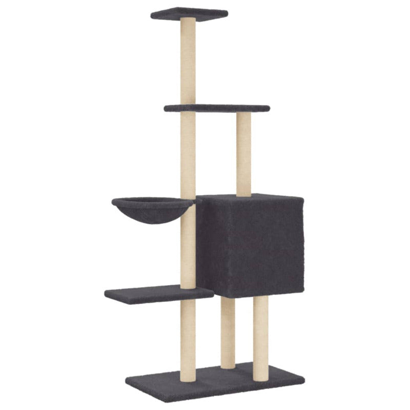 Vidaxl Rascador Para Gatos Con Postes De Sisal Gris Oscuro 145 Cm_5