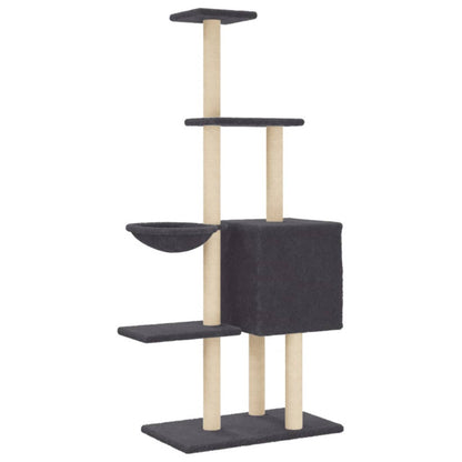 Vidaxl Rascador Para Gatos Con Postes De Sisal Gris Oscuro 145 Cm_5