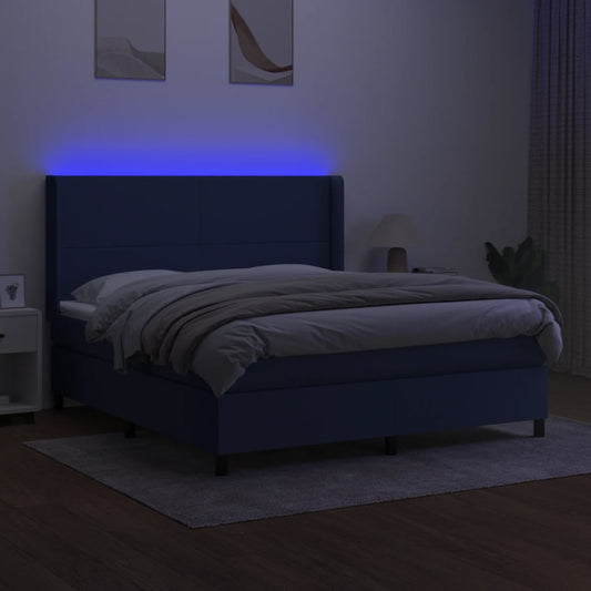 Cama Box Spring Colchón Y Luces Led Tela Azul 180x200 Cm / Vetonek_0