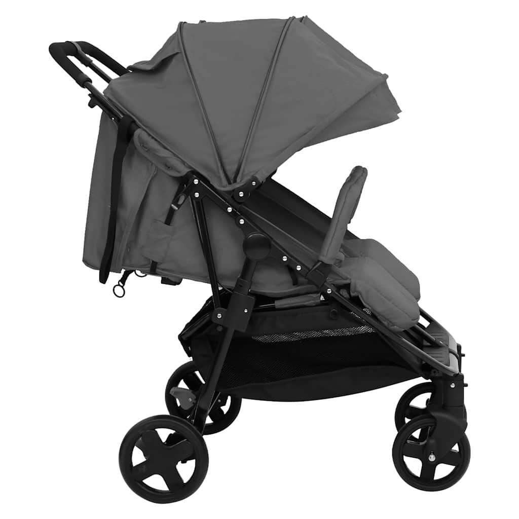 Vidaxl Carrito Para Gemelos De Acero Gris Oscuro Y Negro_3