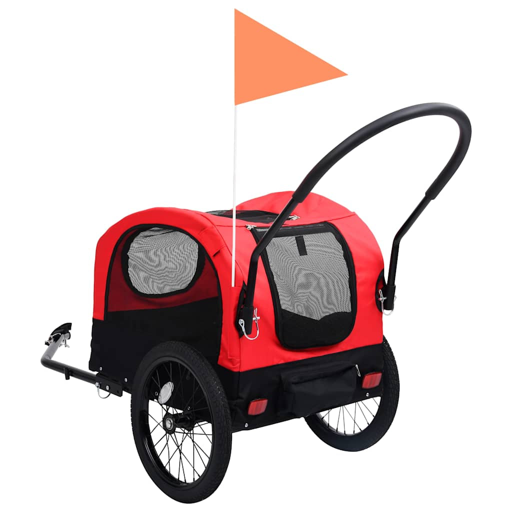 Vidaxl Remolque De Bicicleta Para Mascotas Cochecito 2 En 1 Rojo Negro_4
