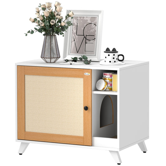 Pawhut Mueble Arenero Para Gatos Con Puerta Con Almohadilla Para Rascar Blanco_0