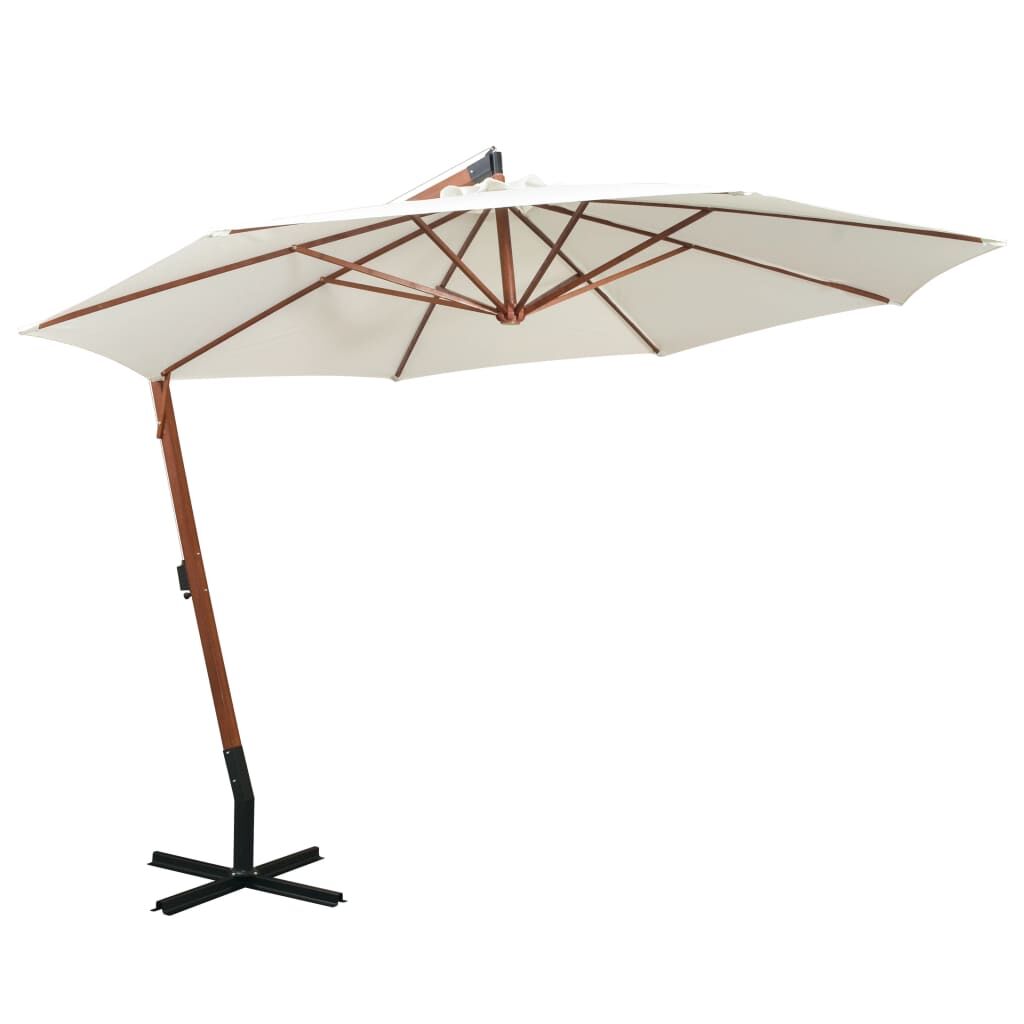 Vidaxl Sombrilla Colgante Con Palo De Madera Blanca 350 Cm_0