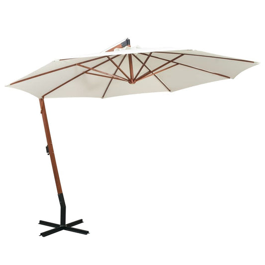 Vidaxl Sombrilla Colgante Con Palo De Madera Blanca 350 Cm_0