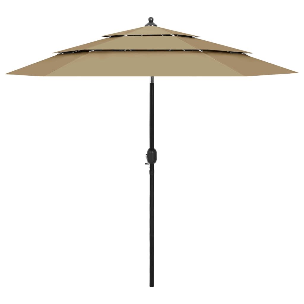 Vidaxl Sombrilla Jardín De 3 Niveles Con Palo De Aluminio Taupe 2,5 M_0