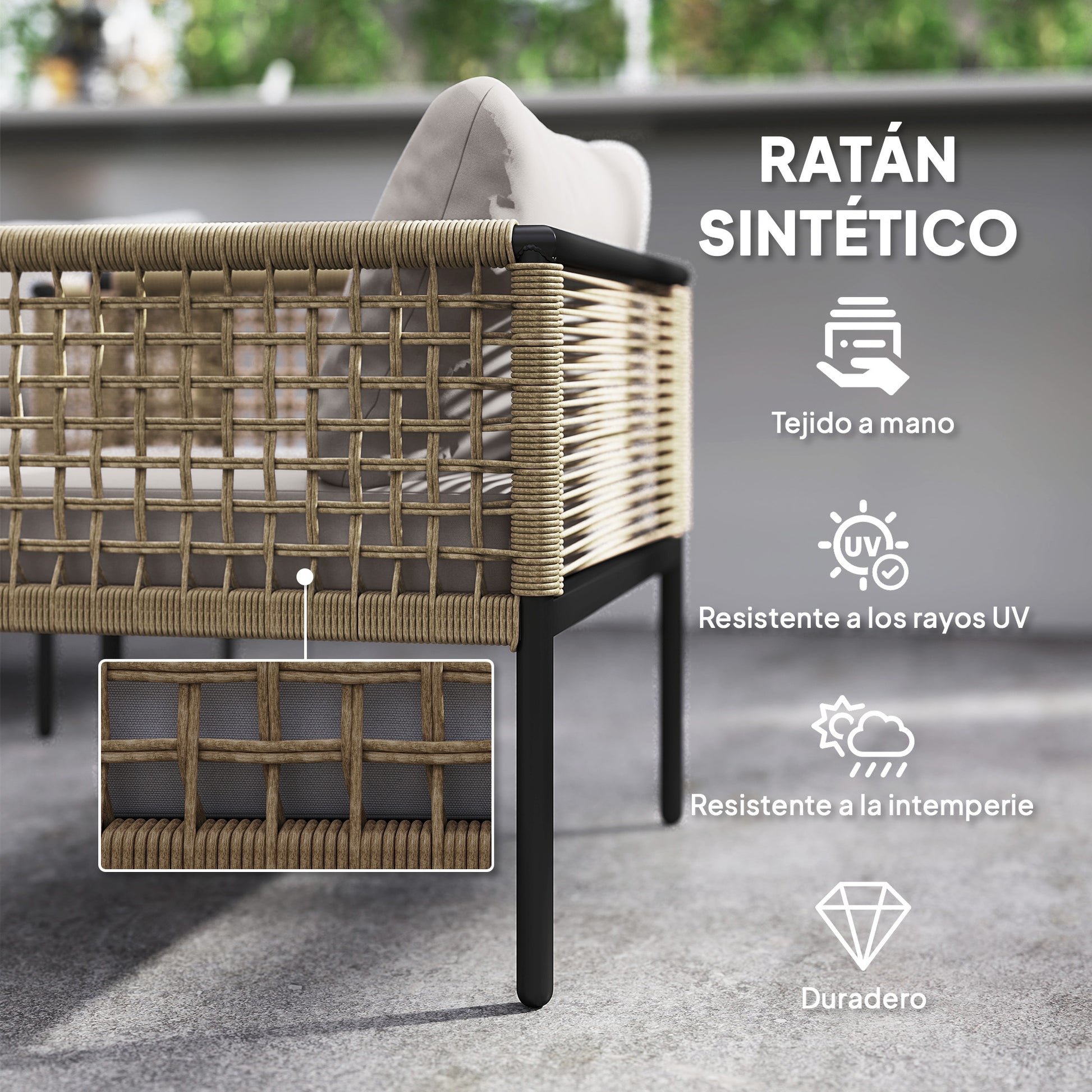 Outsunny Conjunto De Jardín De Ratán Sintético De 4 Piezas Natural Y Gris_4