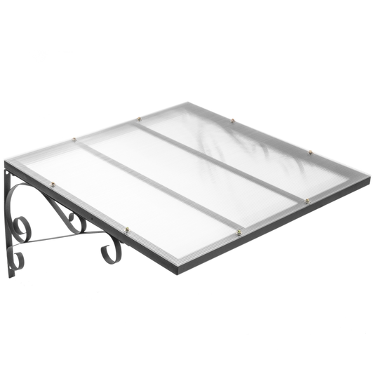 Tejadillo De Protección 100 X 100 Cm Clásico Marquesina Para Puertas Y Ventanas Con Soporte De Acero Negro_0
