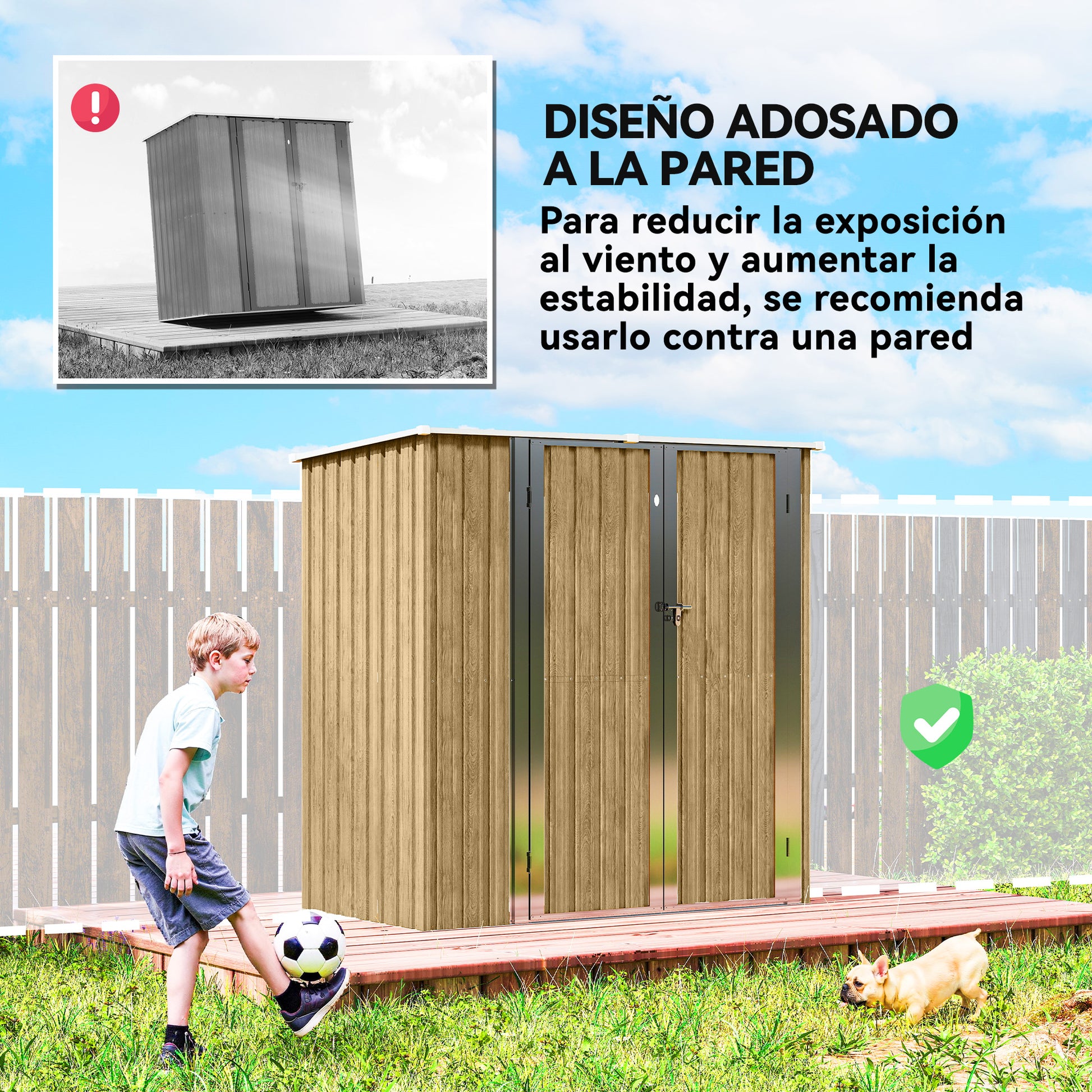 Outsunny Cobertizo De Jardín Exterior 163x89x163 Cm Puertas Con Pestillo Marrón_5