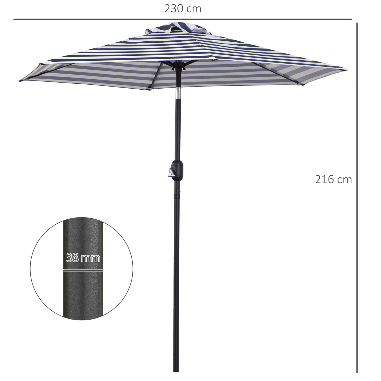 Outsunny Sombrilla Terraza Exterior Ø230 Cm Con Ángulo Ajustable Azul Y Blanco_2
