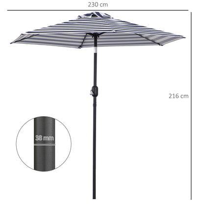 Outsunny Sombrilla Terraza Exterior Ø230 Cm Con Ángulo Ajustable Azul Y Blanco_2