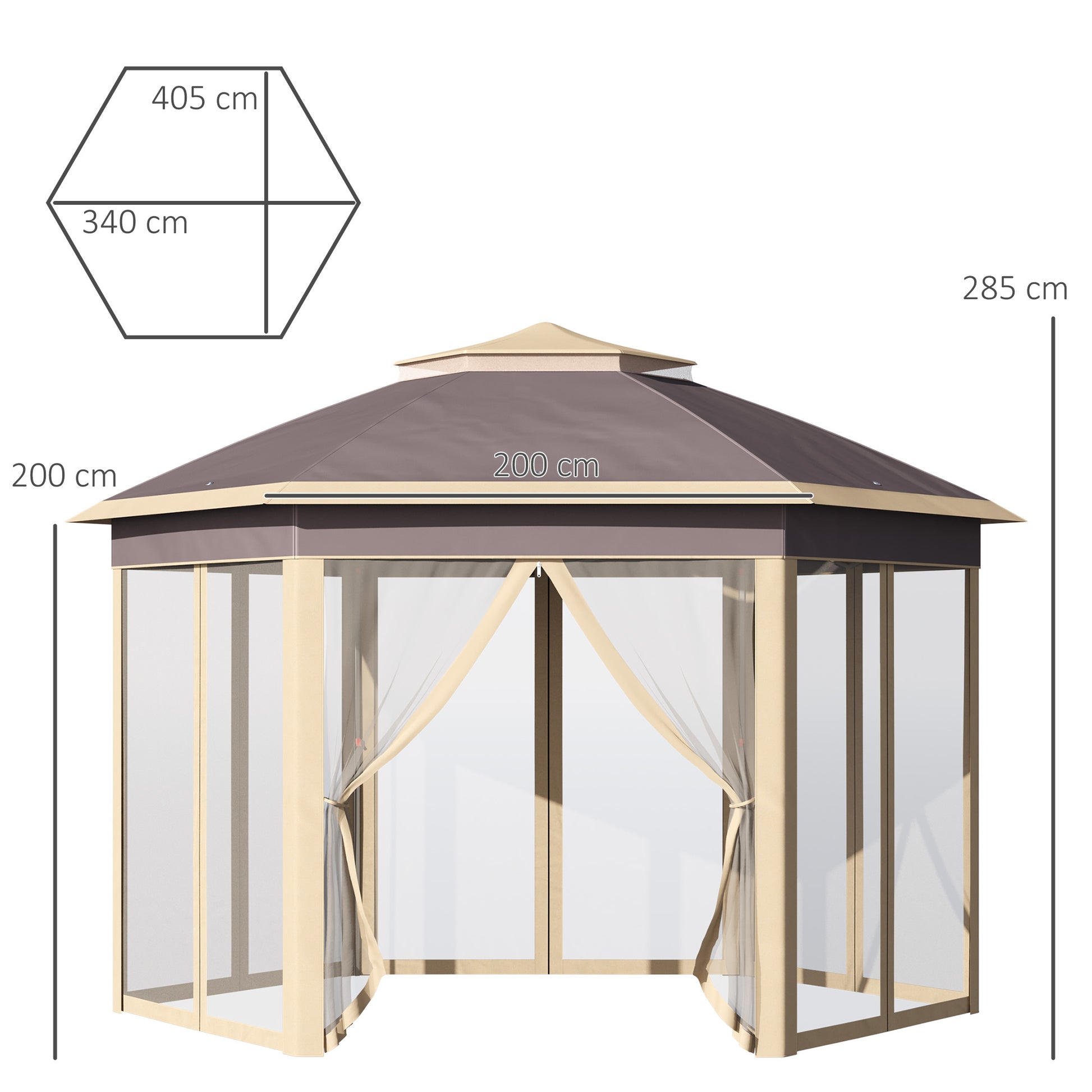 Outsunny Carpa Plegable Hexagonal 4,05x3,4x2,85 M Con Doble Techo Beige_2