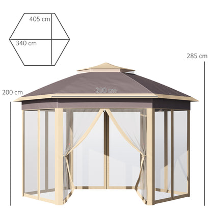 Outsunny Carpa Plegable Hexagonal 4,05x3,4x2,85 M Con Doble Techo Beige_2