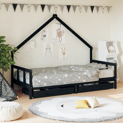 Vidaxl Estructura De Cama Niños Con Cajones Madera Pino Negro 90x200cm_1