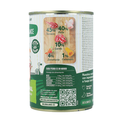 Lata completa Ragut Tradicional de Ternera y Pollo para Perros Wild Balance 400 g