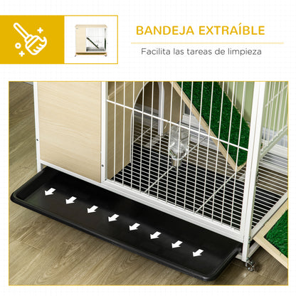 Pawhut Conejera De Madera Con Ruedas 78x52,5x76,5 Cm Techo Abrible Corral Acero_5