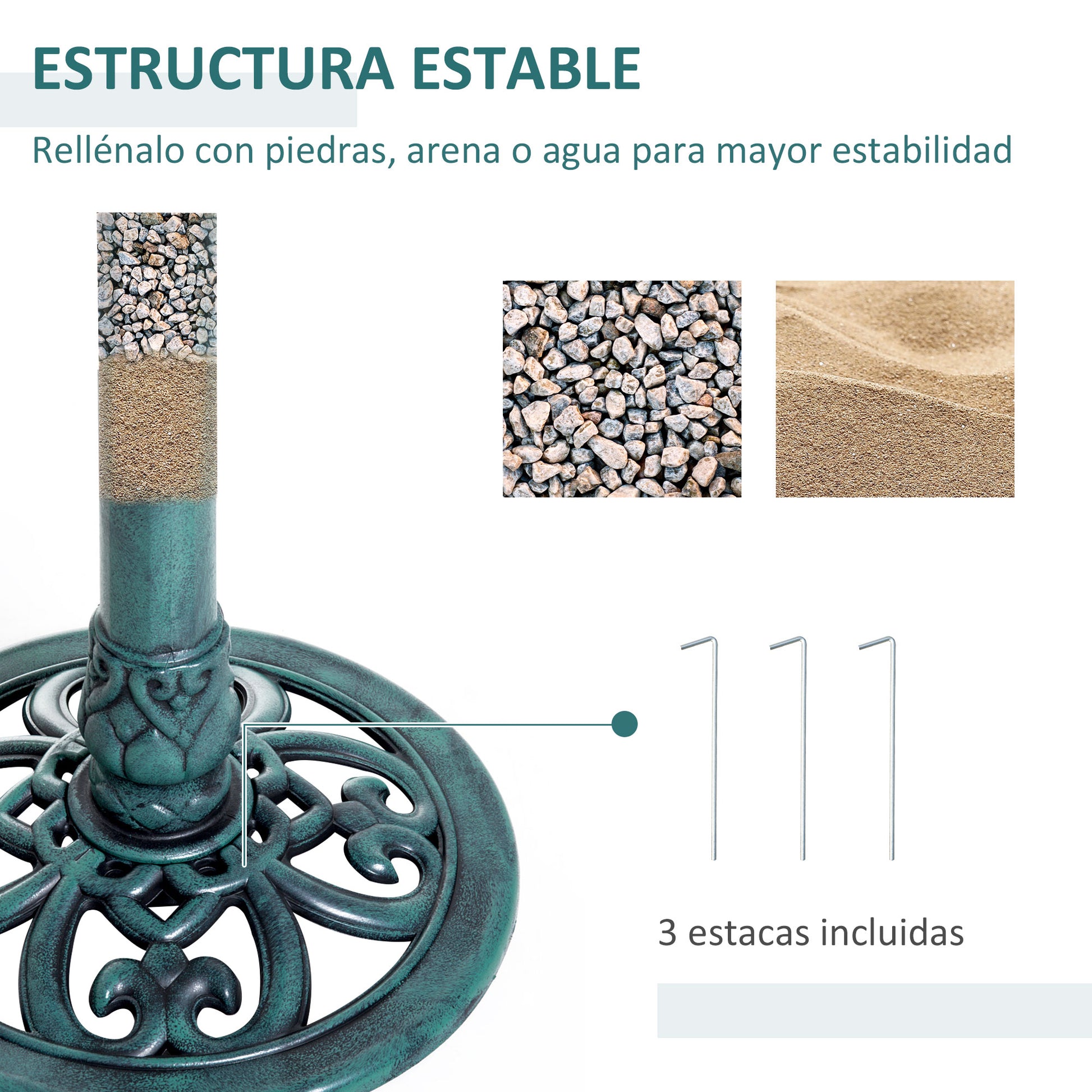 Outsunny Baño Para Pájaros De Jardín Exterior Con Diseño De Flor Ligero Verde_5