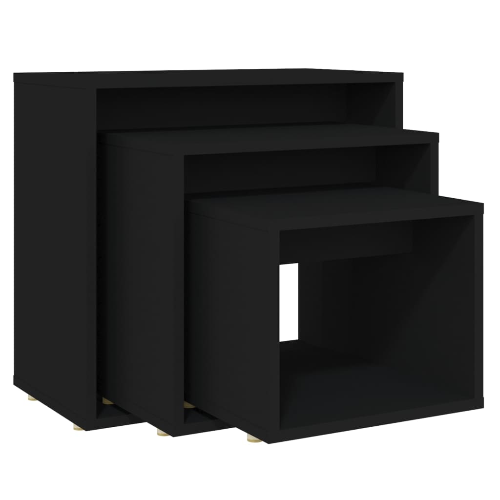 Mesas Apilables 3 Piezas Madera Contrachapada Negro_0
