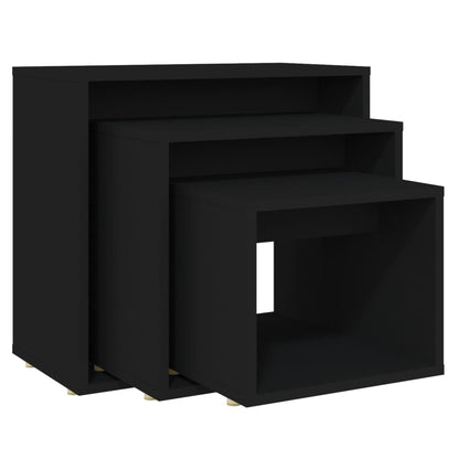 Mesas Apilables 3 Piezas Madera Contrachapada Negro_0