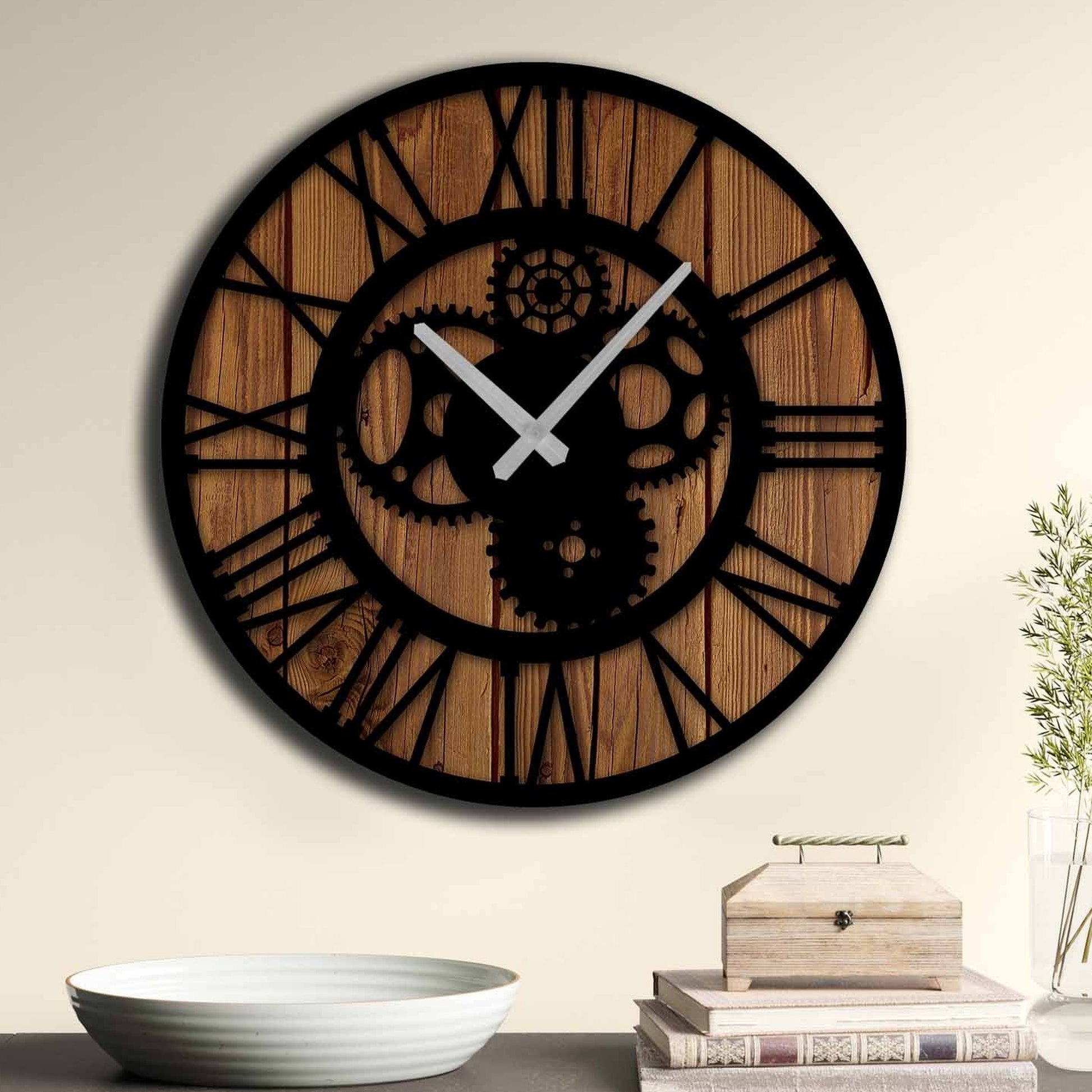 Reloj Decorativo Mdf Estilo Engranajes_1