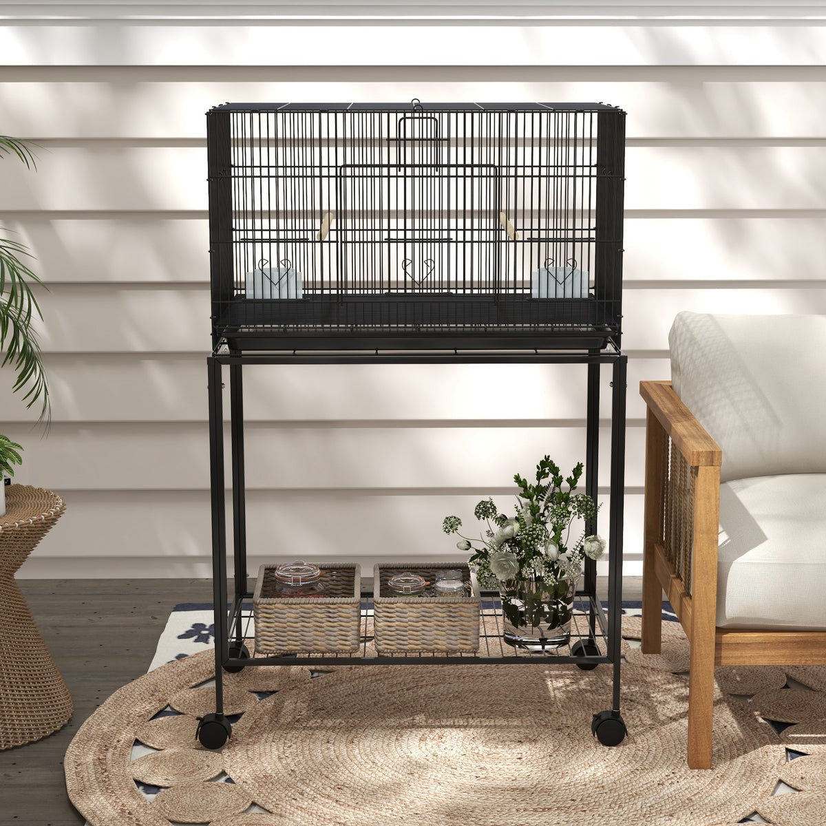 Jaula Para Pájaros Con Ruedas Pawhut Acero 77x46x119 Cm Negro_4