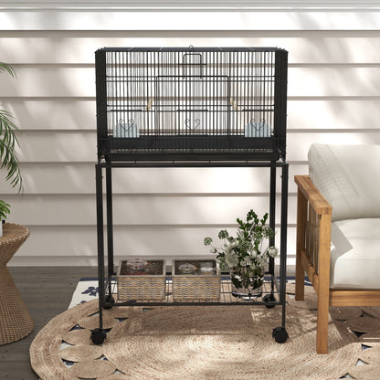 Jaula Para Pájaros Con Ruedas Pawhut Acero 77x46x119 Cm Negro_4