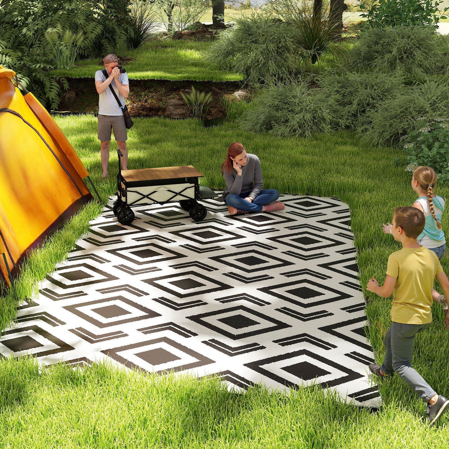 Outsunny Alfombra De Exterior Reversible 182x274 Cm Con Patrón Geométrico_1