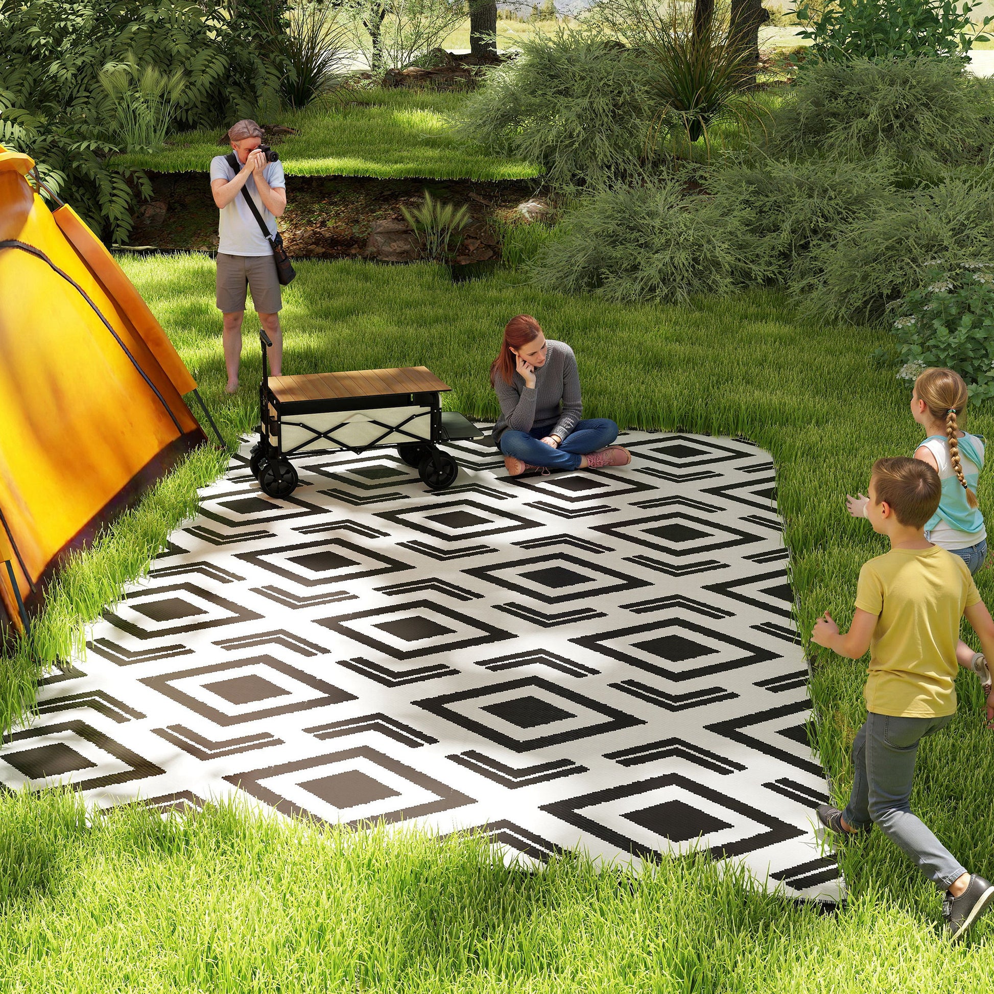 Outsunny Alfombra De Exterior Reversible 182x274 Cm Con Patrón Geométrico_1