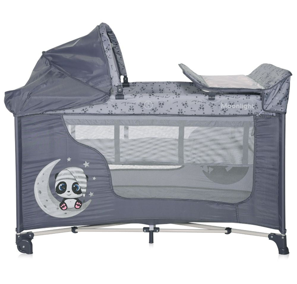 Cuna De Viaje Moonlight Plus (2 Niveles) Cool Grey Pandas_1