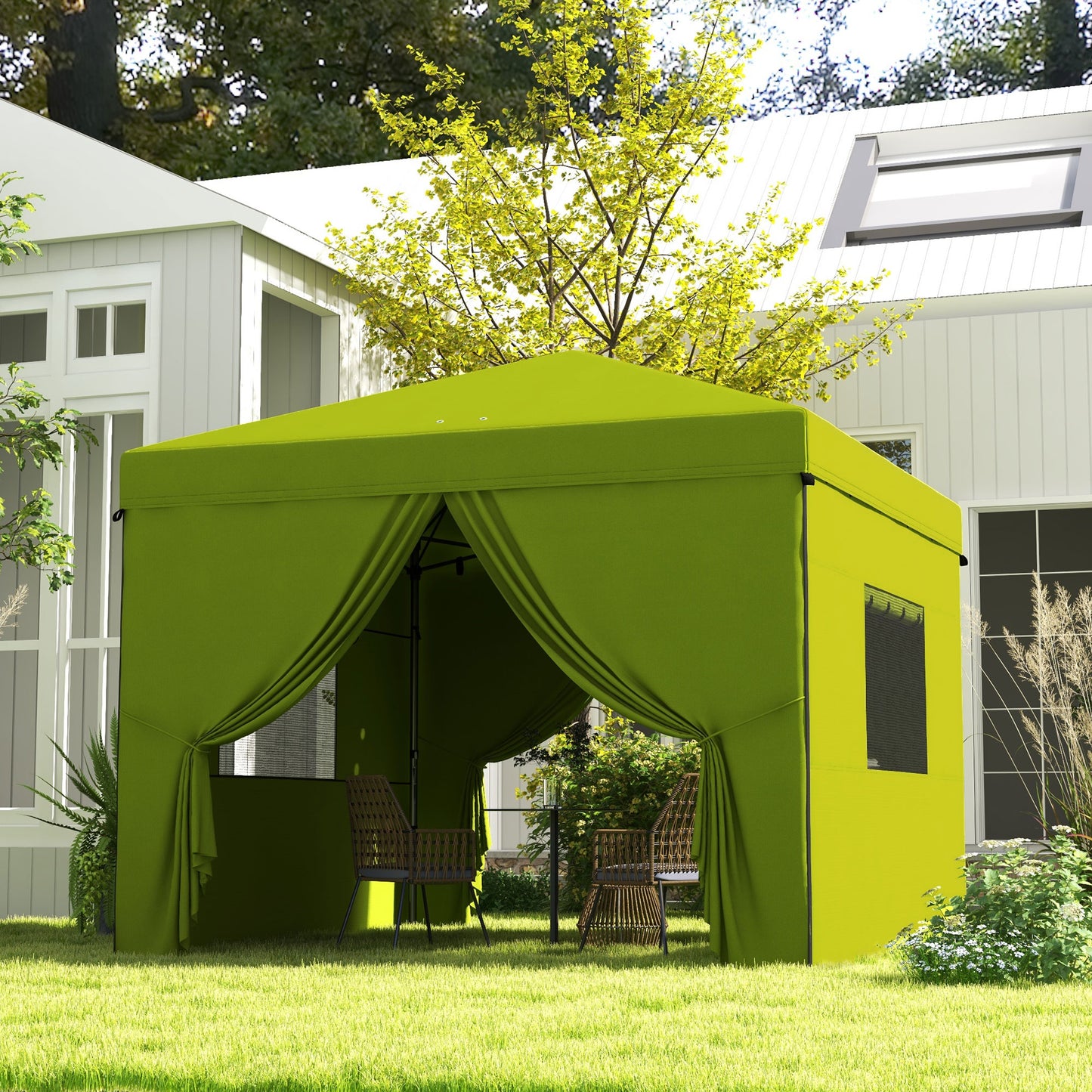 Outsunny Carpa Plegable 3x3 M Con 4 Paredes Laterales Altura Ajustable Verde_1