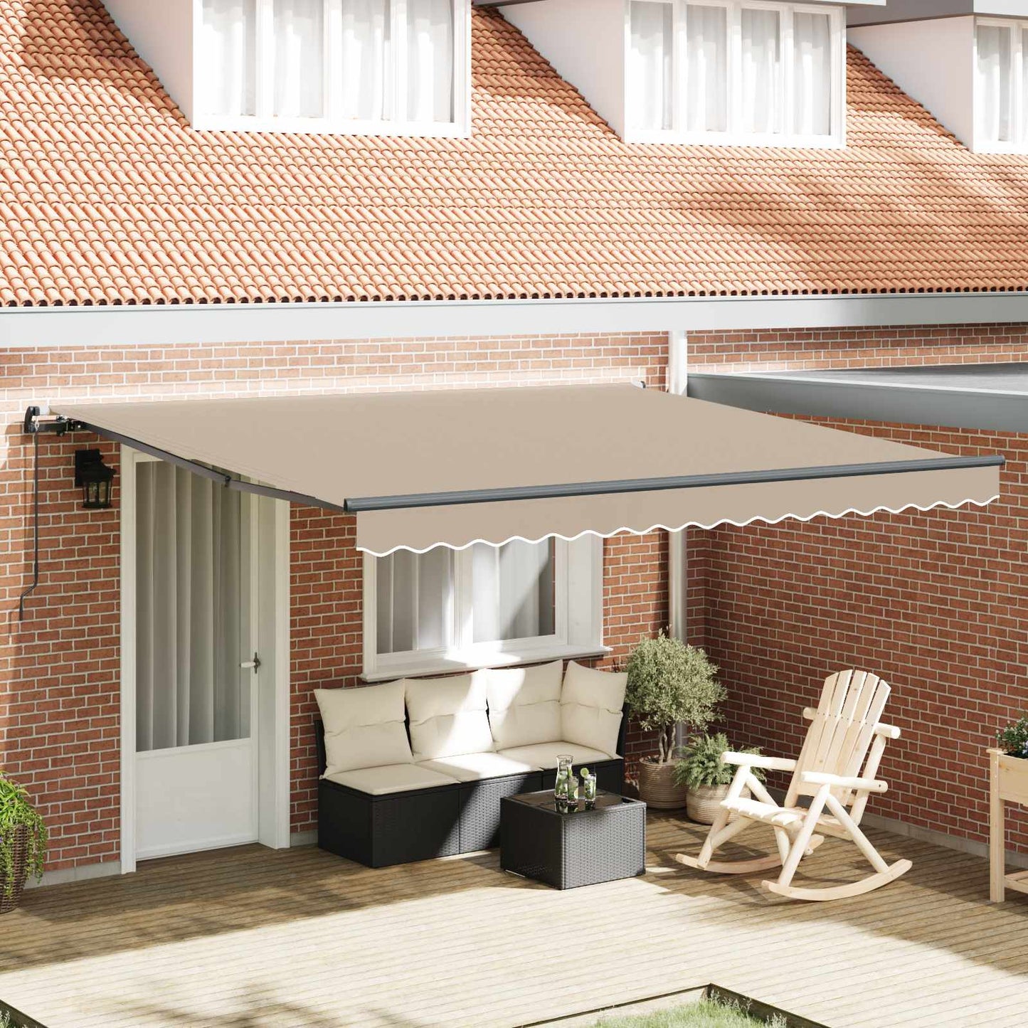 Toldo Retráctil Beige 400 X 350 Cm Poliéster Y Aluminio_1