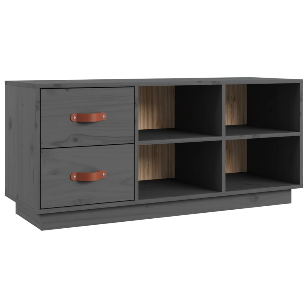 Banco Zapatero Madera Maciza De Pino Gris 100x34x45 Cm / Vetonek_4