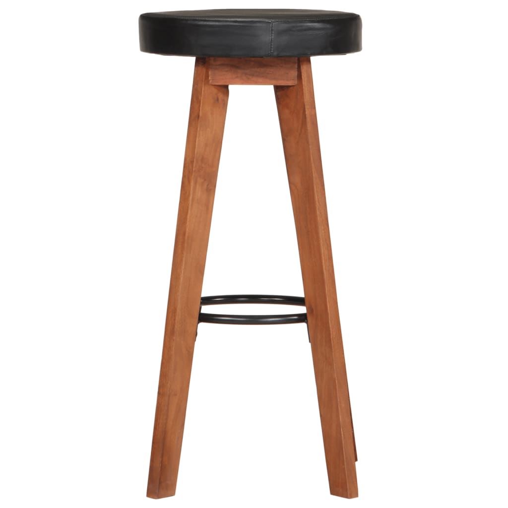 Taburetes De Cocina 2 Uds Cuero Auténtico Madera Maciza Acacia_2