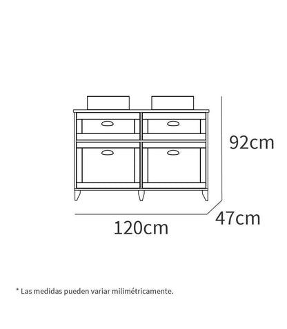 Mueble De Baño Sin Lavabo Toscana En Acabado Color Blanco, 92cm(alto) 120cm(ancho) 47cm(l_4