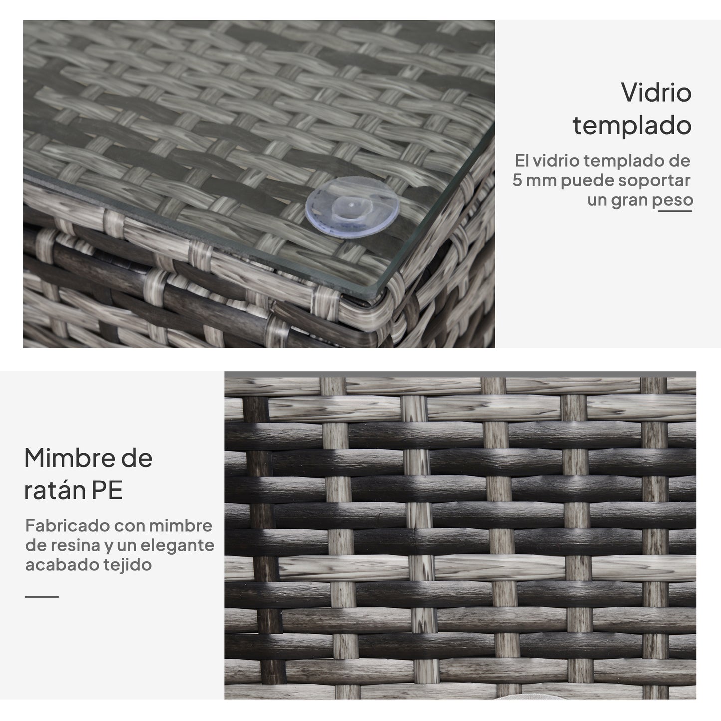 Outsunny Mesa De Jardín De Ratán Sintético Con Vidrio Templado 85x50x39cm Gris_4