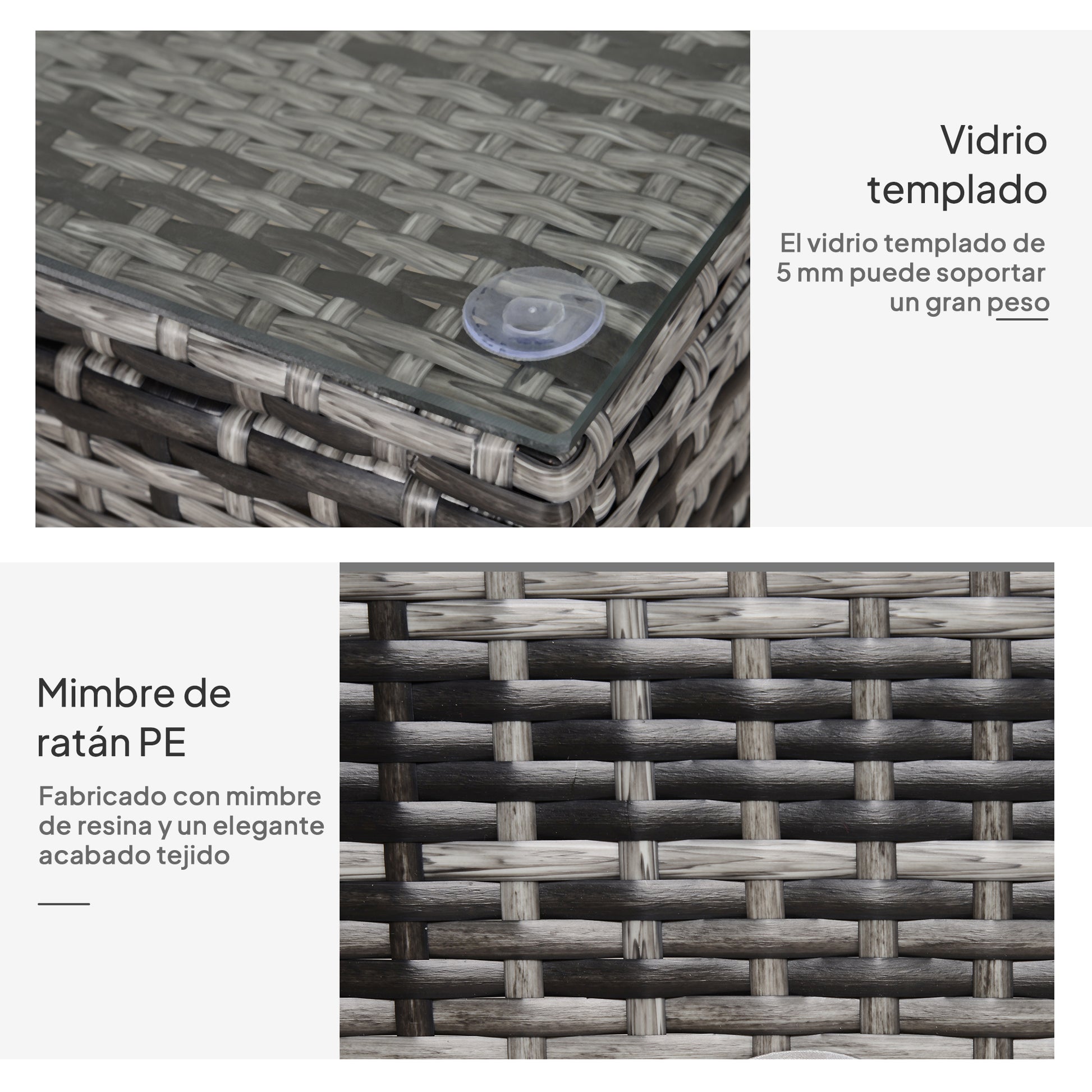 Outsunny Mesa De Jardín De Ratán Sintético Con Vidrio Templado 85x50x39cm Gris_4