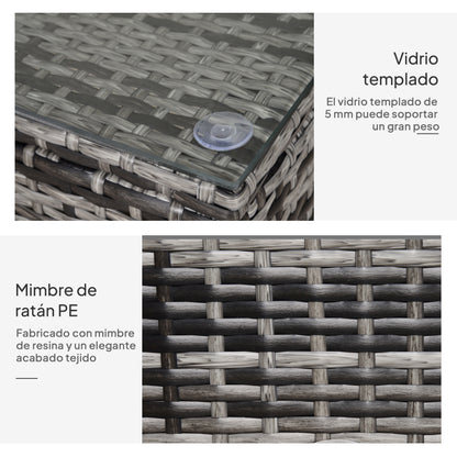 Outsunny Mesa De Jardín De Ratán Sintético Con Vidrio Templado 85x50x39cm Gris_4