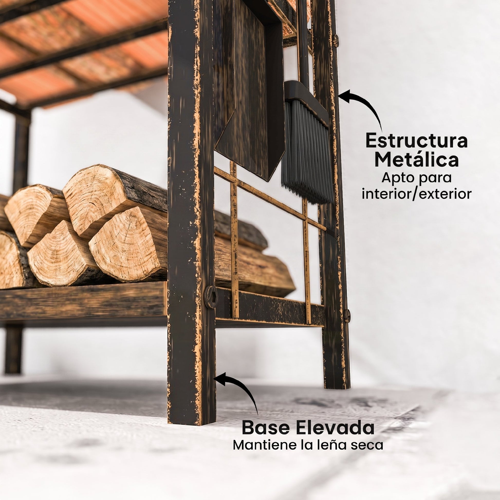 Outsunny Estante De Leña De Metal De 2 Niveles Con 4 Herramientas Para Chimenea_5