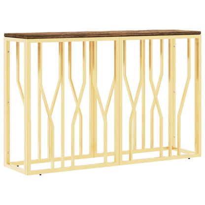 Mesa Consola Acero Inoxidable Y Madera Maciza Reciclada Dorada_0