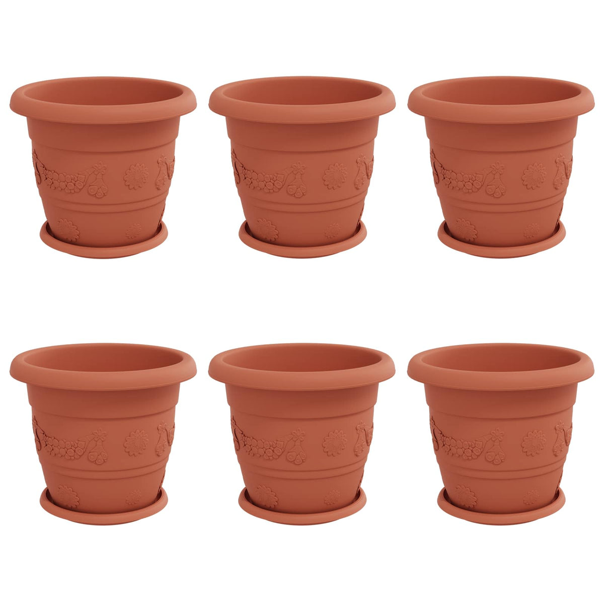 Macetas 6 Uds. Rojo Ladrillo Ø 30 X 25 Cm Plástico_0