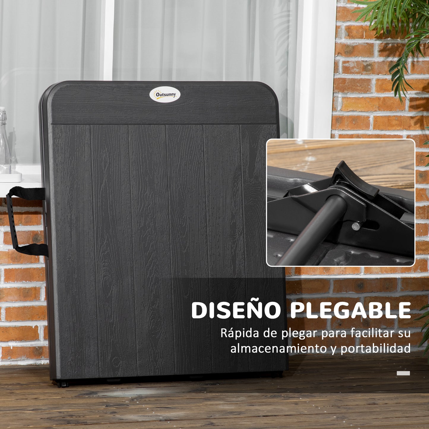 Outsunny Mesa Plegable De Jardín Portátil De Hdpe 180x75,5x73 Cm Kg Gris Oscuro_5