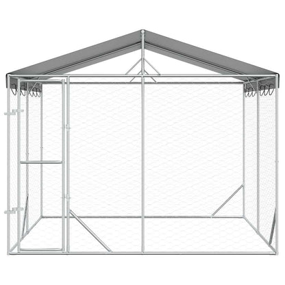 Perrera De Exterior Con Techo Acero Galvanizado Plata 3x3x2,5 M_3