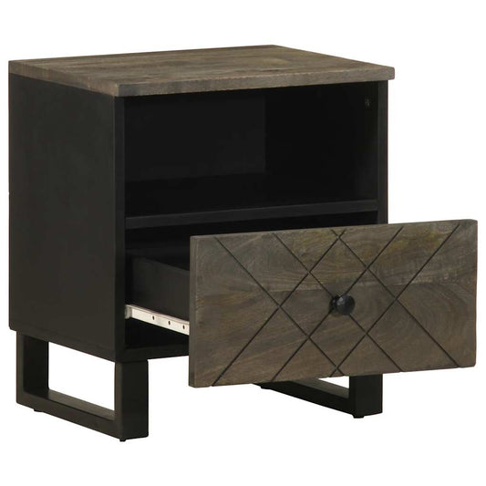 Mesita De Noche De Madera Maciza De Mango Negra 40x33x46 Cm_0